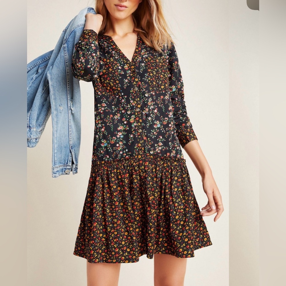 🌼‎ Anthropologie Maeve Marlie Floral Drop Waist Dress Size 4 🌼